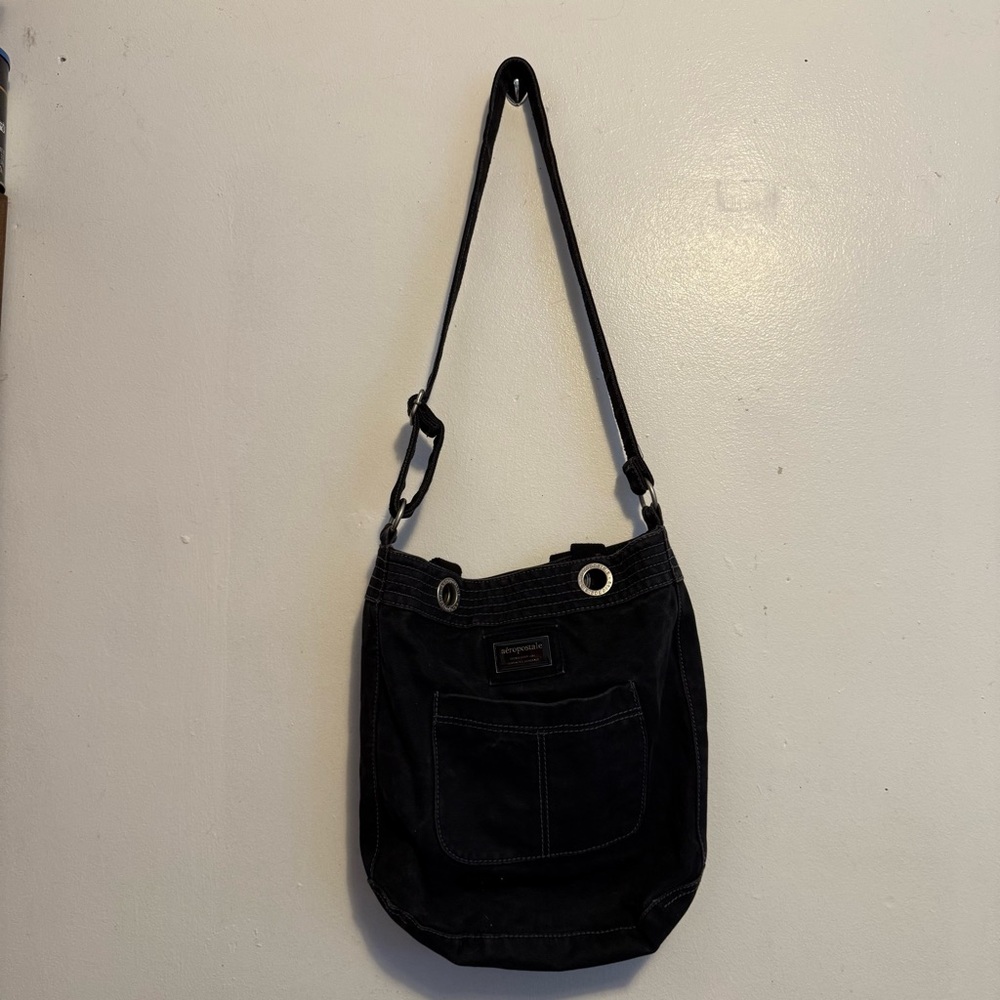 Aeropostale Black Shoulder Bag with Adjustable Strap‎ Hand Bag